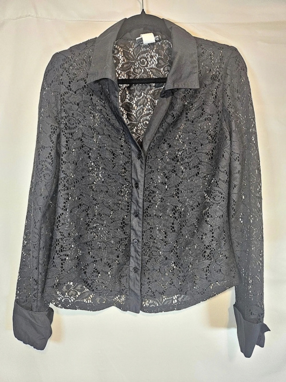 Vintage 90s Fashion Bug Black Lace Button Up Blouse